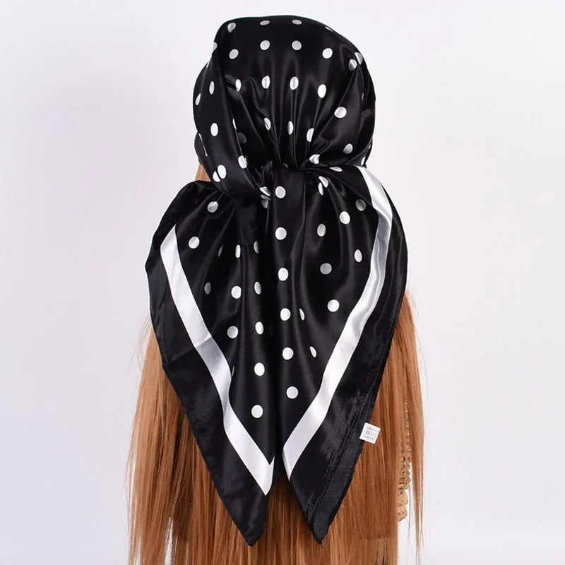 Luxurious Women's Silk Satin Square Scarf - Elegant 90×90cm Neckerchief & Hair Accessory
