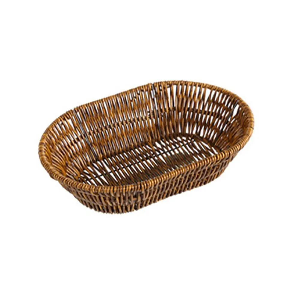 1Pcs Breakfast Bread Food Handwoven Rattan Basket Fruit Vegetable Cake Wicker Round Rectangular Shape Storage Tray 4