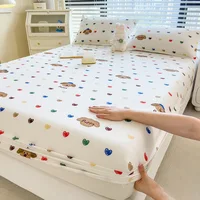 1pc White Bottom Heart Love Patterned Fitted Sheet,Matte Bedsheet, Bedroom Printed Bedspread, Bedding (Excluding Pillowcase) 1