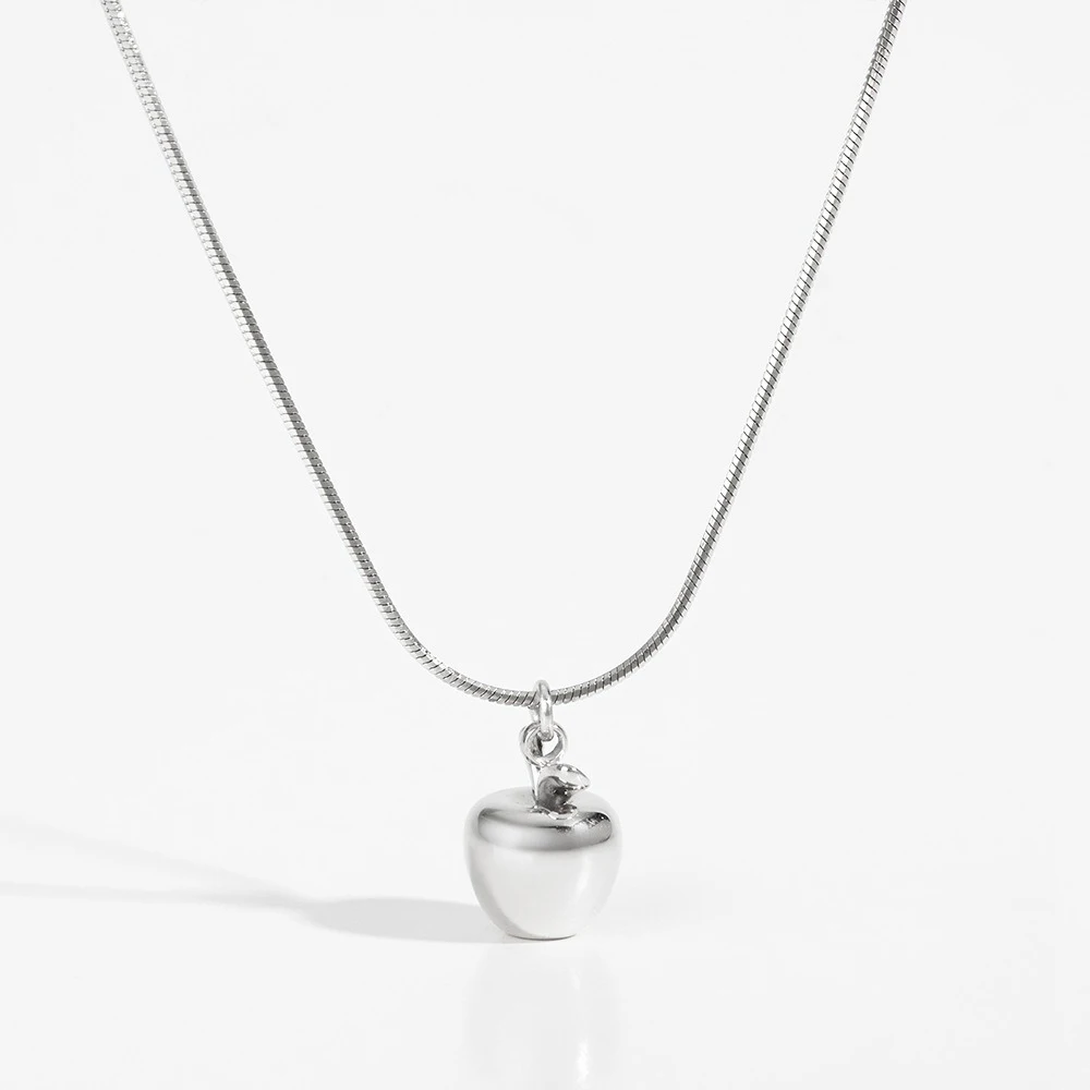 Fashion Red Apple Pendant Earrings Cute Fruit Huggie Ear Hoops for Women Girls Stainless Steel Round Snake Chain Neckalce Choker