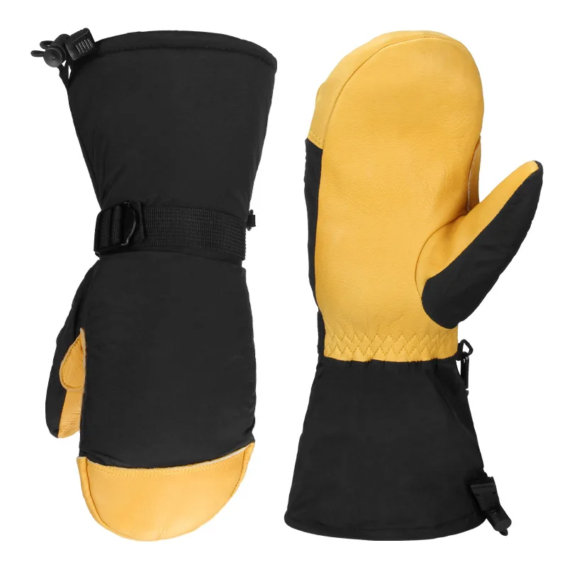 Thermal Leather Ski Gloves Velevt Keep Warm Winter Ski Skateboard Gloves Full Finger Windproof Climbing Riding Running Gloves 5