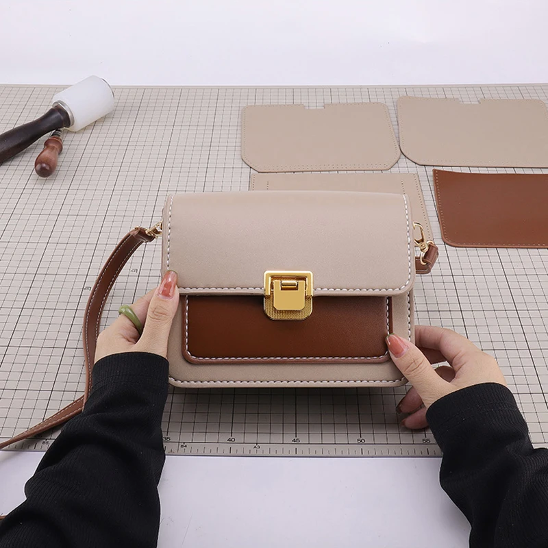1세트 DIY PU 가죽 패션 숄더 메신저 백 핸드메이드 가죽 반제품 액세서리..