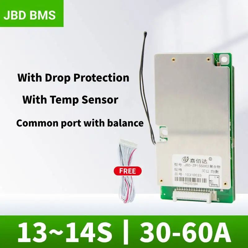 

JBD BMS 13S 48V 30A 40A 50A 14S 52V Li-Ion Bms Common Port Balance Board With Drop Protection External NTC Lithium Ion Battery