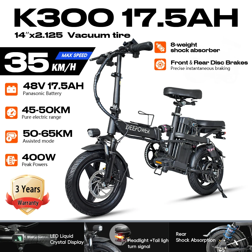 ★ほぼ新品★DEEPOWER★K300★タイヤスピルーあり★ DEEPOWER K300 大人用電動自転車、21MPH 折りたたみ電動自転車、ミニ