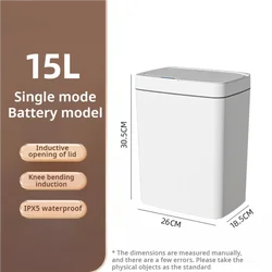 White Smart Sensor Touchless Bathroom Trash Can, Automatic Bagging, Electronic Garbage Bin, 15L Capacity - 15L (White)