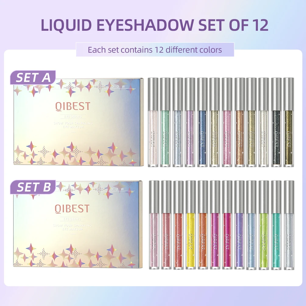 QIBEST 12 Colors Glitter Liquid Eyeshadow Sets Waterproof Metallic Pearly Metallic Diamond Eye Shadow Set Eye Pigment  Makeup 2