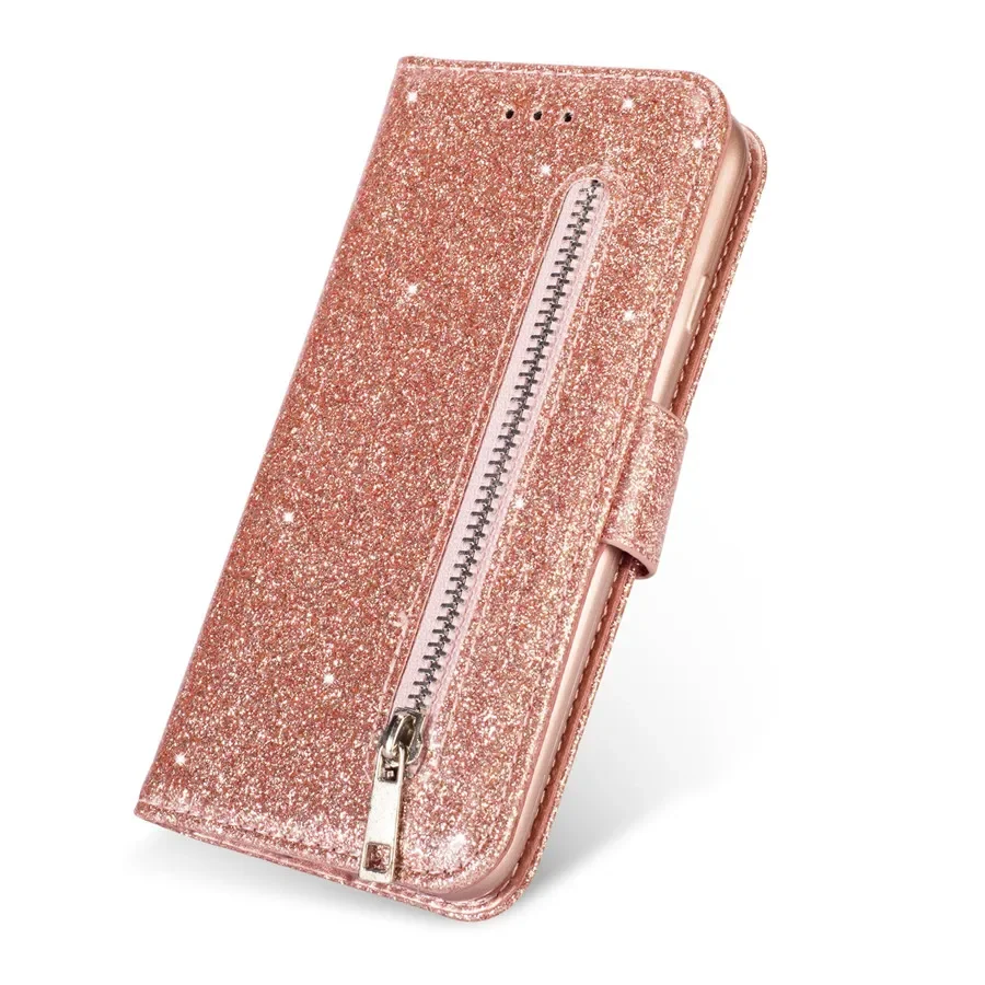 thumbnail image 1 of Wallet Bling Glitter Magnetic Flip Zipper Leather Case For Samsung Galaxy S24 Ultra S23 S22 Plus S21 S20 FE S10 S9 Note 20 10 9, 1 of 5