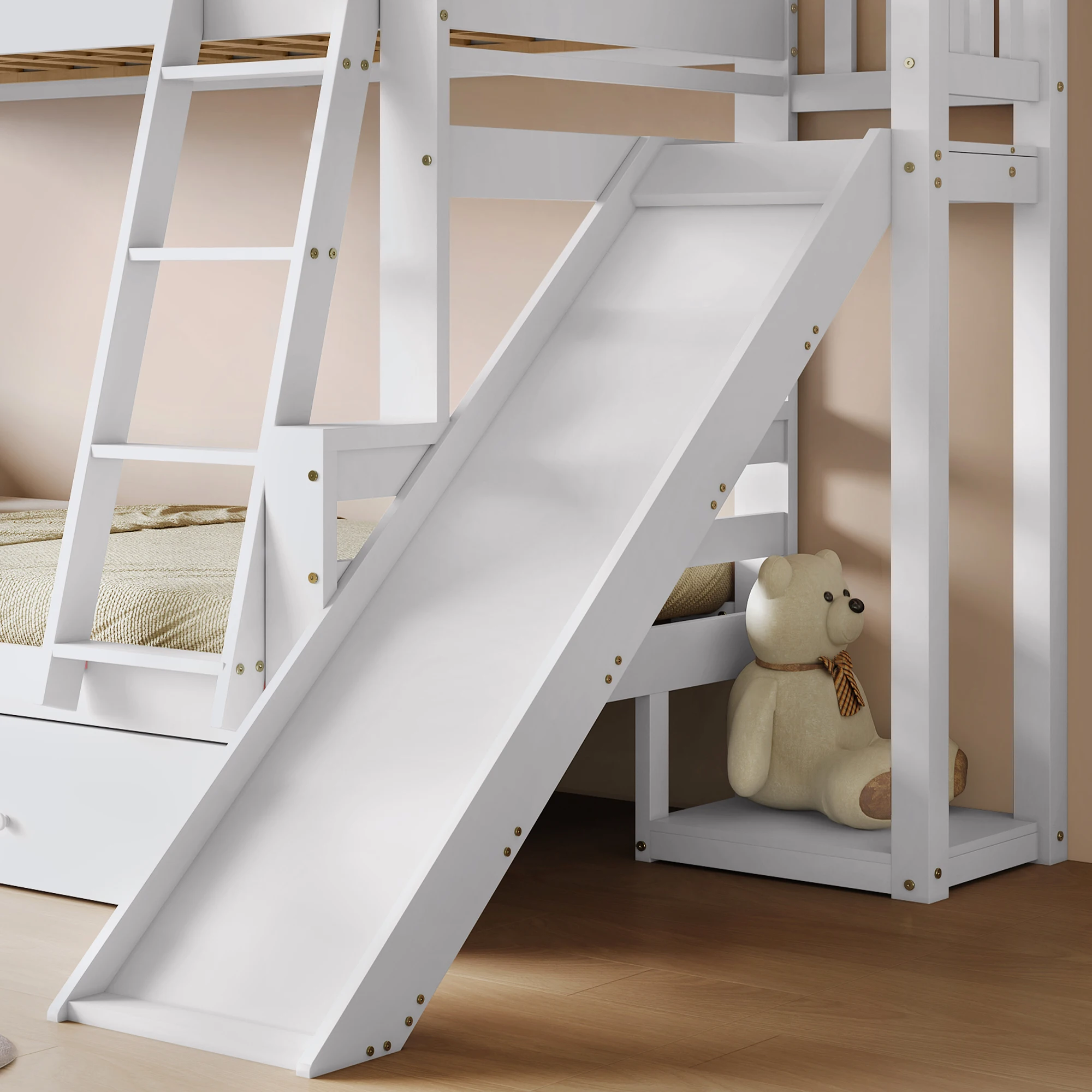 [317285923WAA] Etagenbett mit charakteristischen Fenstern und vierstufiger neigbarer Treppe, Kinder- und Mutterbett mit 90x200 & 120x200cm – Detail 18