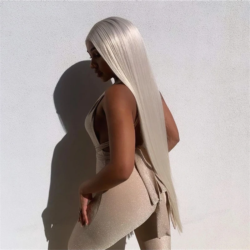 Synthetic Lace Front Wigs Platinum Blonde Ash Roots Colored Natural Hair HD Lace Wig Glueless Mixed Human Hair Wigs 30inchs Sale Synthetic Human Hair Wig