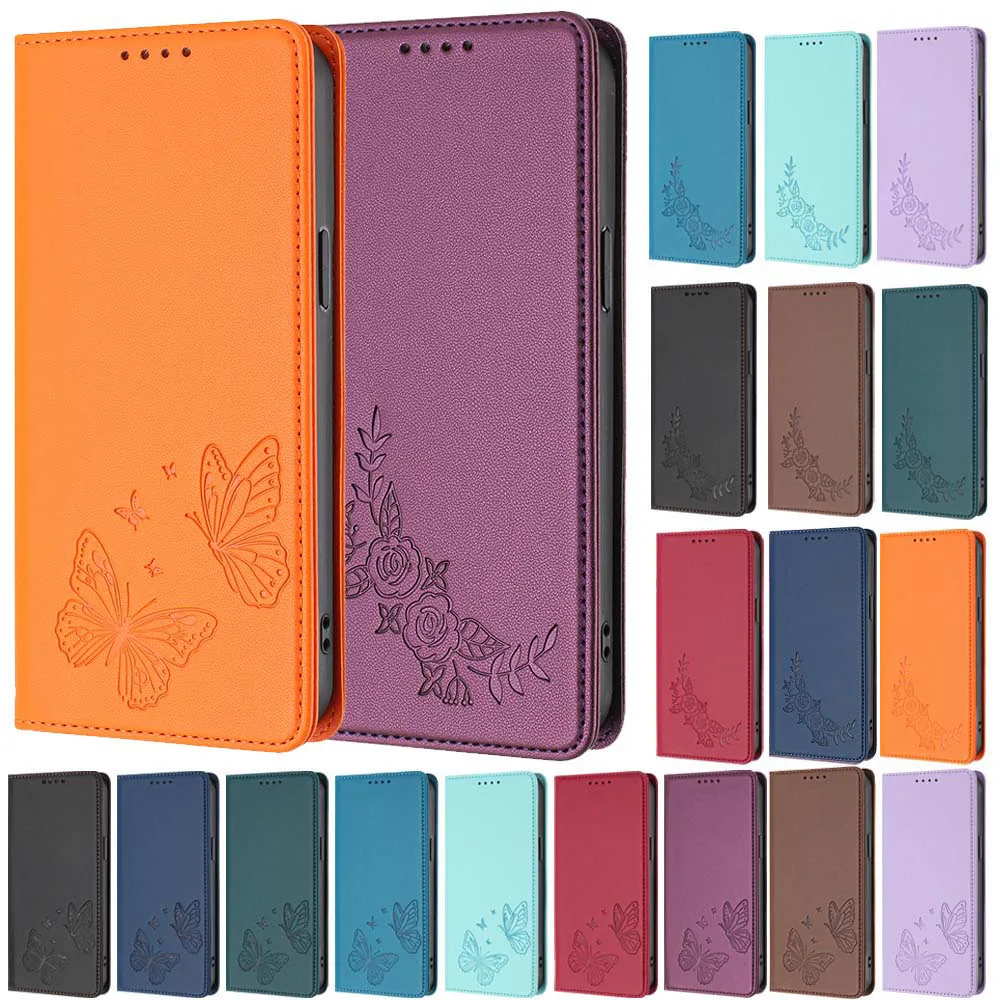 Magnetic Wallet Flip Leather Case with Butterfly Flower Design