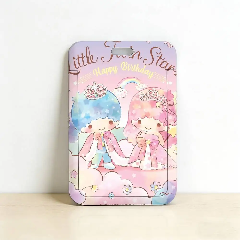 L-Little Twin Stars 플라스틱 ID 카드 커버가 있는 부드러운 목걸이용 끈, 가벼운 직원용 업무용 패스 홀더, 내구성이 뛰어난 배지 케이스.