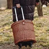 Outdoor Pull Rod Type Picnic Basket Container Multi-function Rattan Weave Picnic Carrier with Wheels Semi-circular Food Storage 1