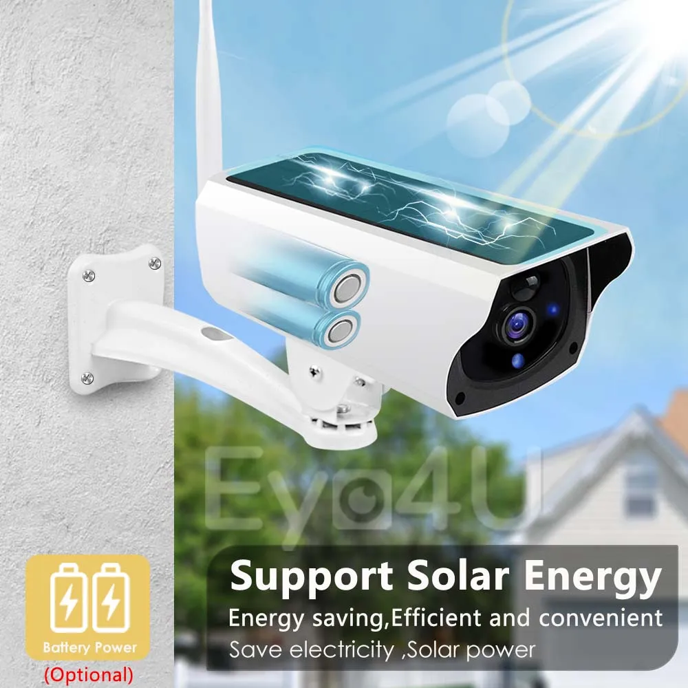1080P IP Bullet Camera WiFi Outdoor Battery Solar Panel CCTV