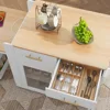 Kitchen Island with Extendable Dining Table,Grain Top Kitchen Island with Power Outlet, Rolling Kitchen Island Cart on Wheels 6