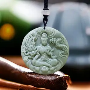 Green Real Jade Guanyin Pendant Necklace Carved Jewelry Charm Accessories Fashion Amulet Designer Gift Natural  Stone Chinese