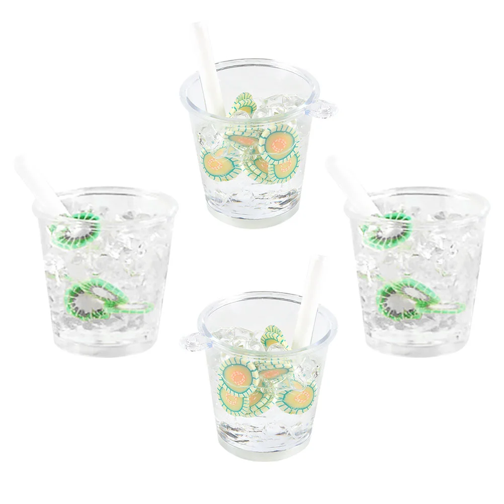 

4pcs Miniature Beverage Cups House Drinks Models Realistic Ice Juice Drinks Mixed Style