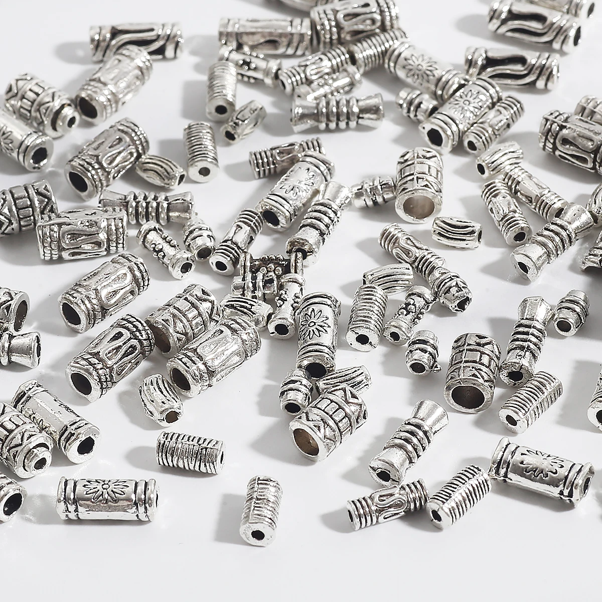 Set of 50/100 Vintage Silver-Tone Alloy Beads and Charms