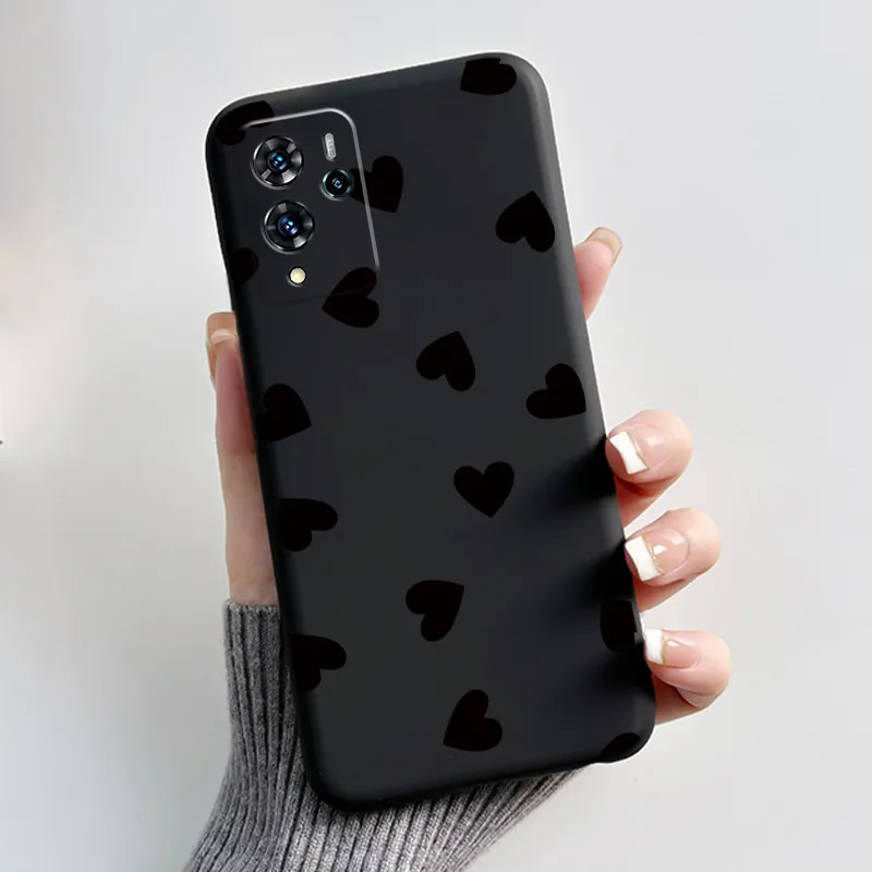 Aesthetic Pattern Black Silicone Phone Case - Love, Goldfish, & Rabbit Design, Shockproof Protection