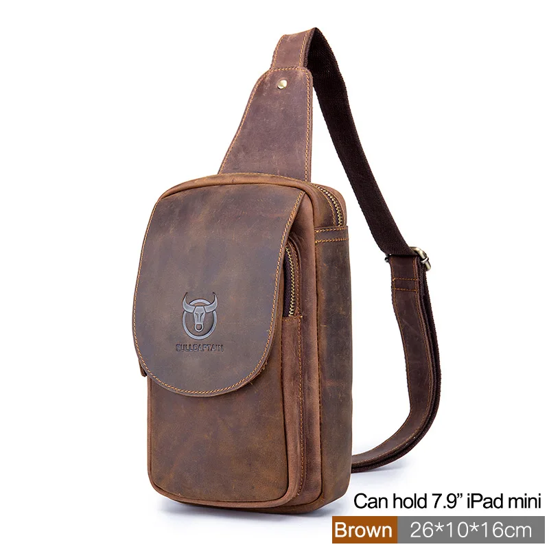 

NORDEEP Classic Men's Crazy Horse Leather Chest Bag's Genuine Leather Crossbody Bages Retro Men's Zip Pocket Short Travel Bag