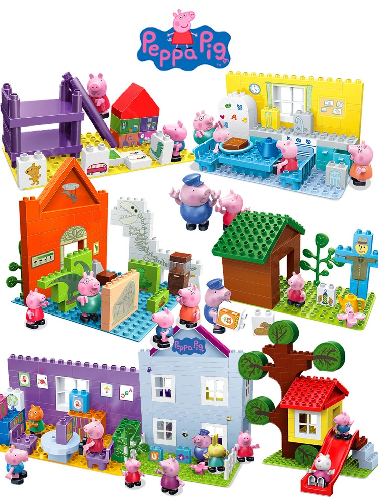 Peppa Pig Building Blocks Children's Educational Boys And Girls Play House Visit Museum Children