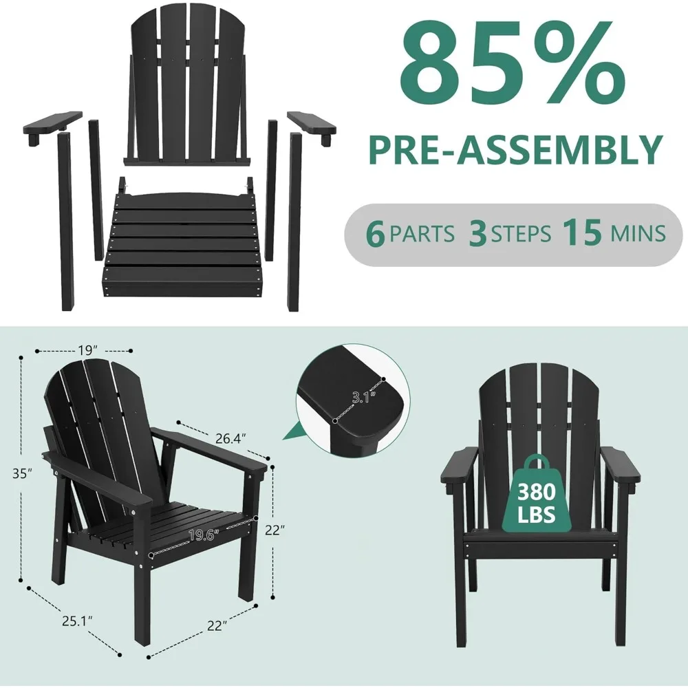Adirondack Chair Set of 4,Weather Resistant Outdoor Adirondack Chairs Fire Pit Chair for Deck, Garden, Backyard 3