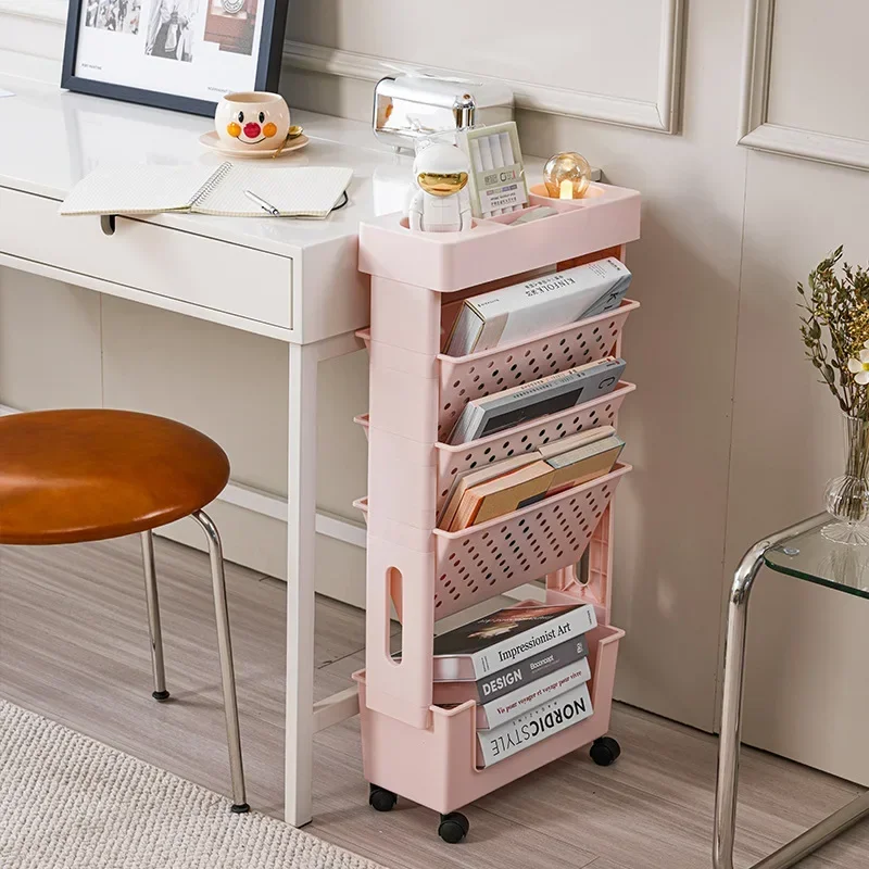 Home Simple Movable Bookshelf with Pulley Study Book Storage Organizer Classroom Multi-Layer Desktop Book Shelf Makeup Storage R