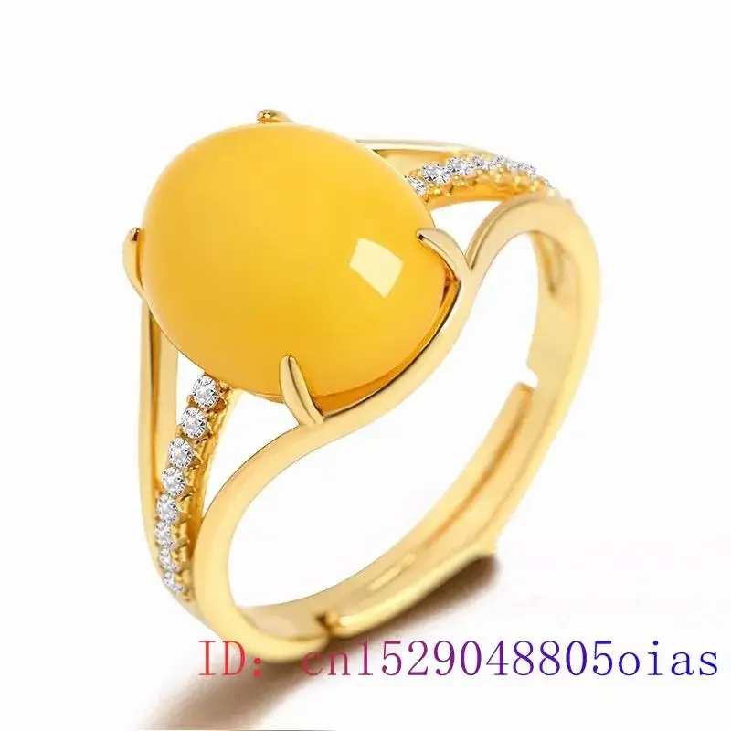 Yellow Amber Ring Fashion Lucky Charm Gemstone Zircon Women Gift Amulet Jewelry Natural Crystal 2