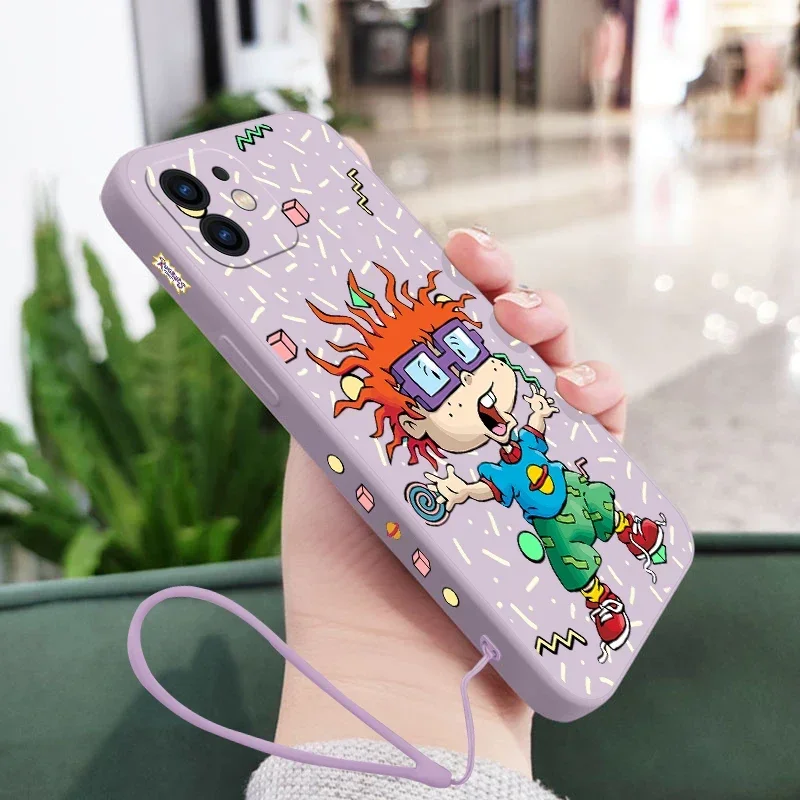 Funny R-Rugrats Phone Case For iPhone 15 14 13 12 11 Pro Max Mini X XR XS MAX 8 7 Plus 6 6S Plus Silicone Cases with Hand Strap