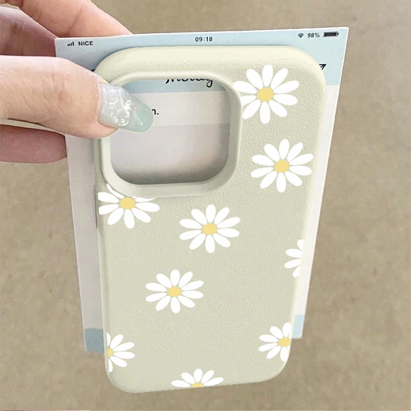 Daisy Flowers Lichee Pattern Silicone Leather Cover