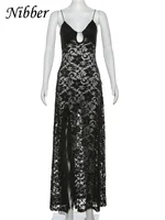 Nibber Sexy See Through Lace Sleeveless Long Dress Women Patchwork Summer Backless V-neck Side Slit Party Evening Maxi Vestidos - Image 6