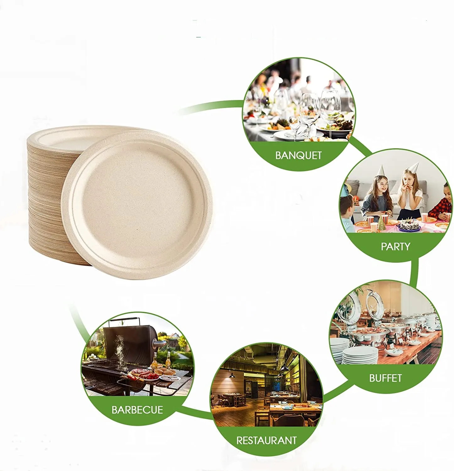 9&7inch Heavy-Duty Disposable Paper Plates 100% Compostable Bagasse Natural Biodegradable Eco-Friendly Sugarcane Plates 50 Pack dining dish