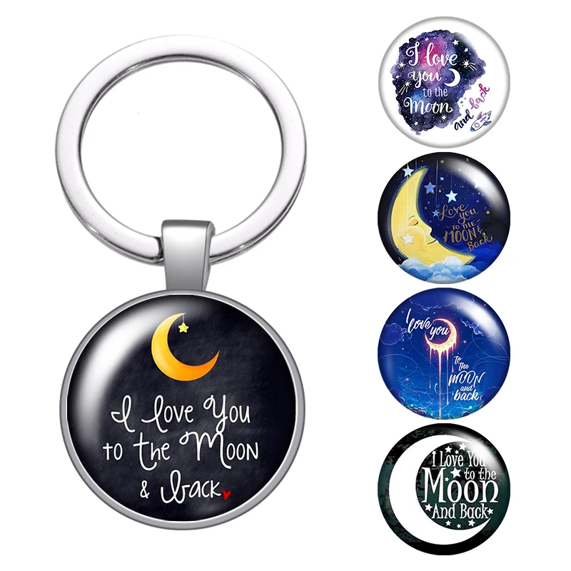 Брелок i love you to the moon and back glass с кабошоном автомобильный брелок для ключей