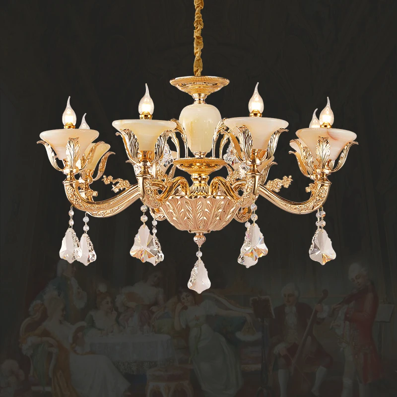 

European Brass Luxury Crystal Pendant Lamp Hotel Project Hall Living Room Luminaire French Classic Luxury Copper Chandelier