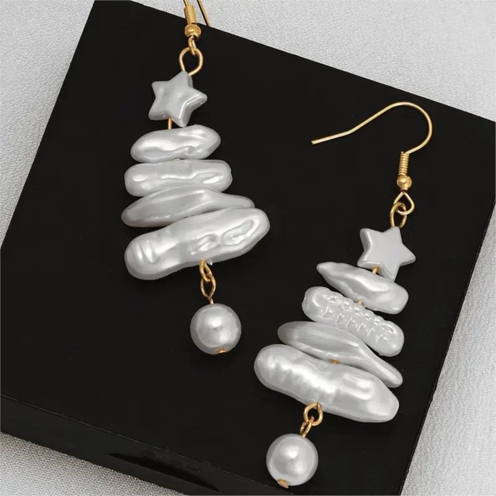 Christmas Tree Star Earrings for Women Statement Faux Baroque Pearl Dangle Earring Christmas Jewelry Gifts Accessories
