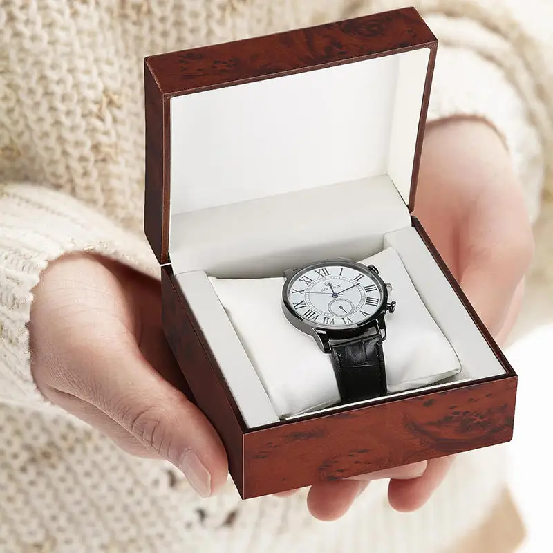 Luxuriöse Holz-Uhrenbox mit Präsentationskissen, Schmuck- und Armband-Etui für Herren und Damen, Sammler-Aufbewahrung mit Glasdeckel, Geschenkbox – Detail 1