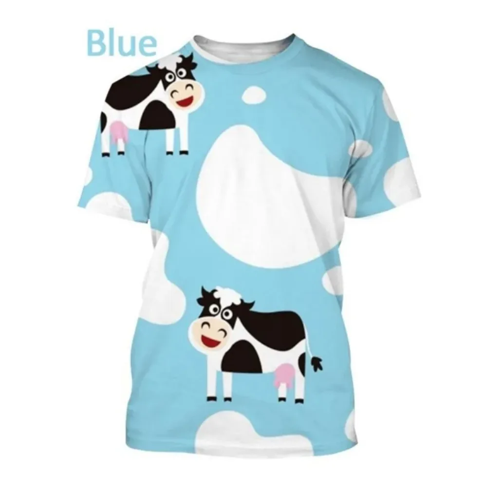 

New 3D Printing Fashion Cow Pattern Casual Animal Short Sleeve Personality Men's Shirt Hip Hop Round Neck Top T-Shirt