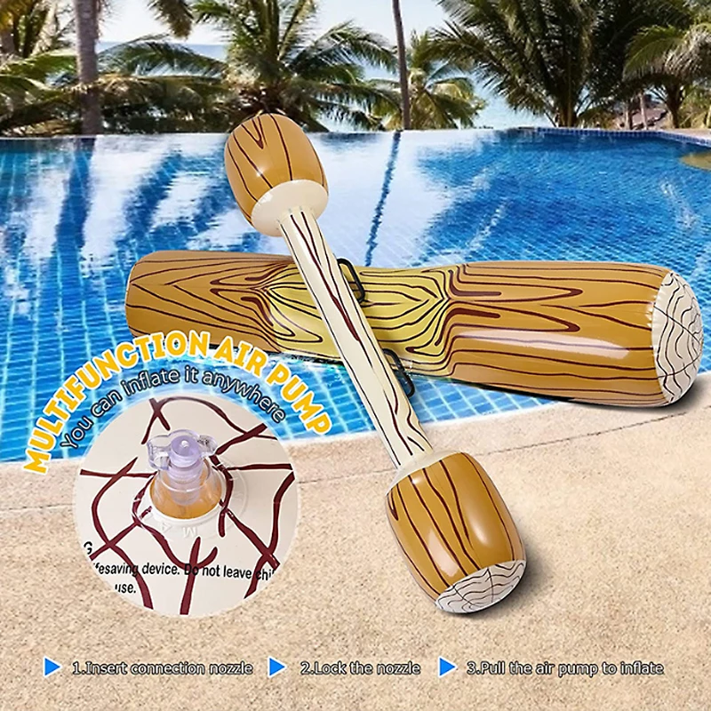 Simulated Wooden Floating Drainage Entertainment Toy Double Hitting Stick Swimming Ring Inflatable Canoe Mount Thickened PVC 5