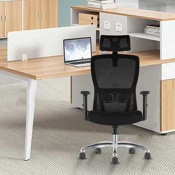 Sedia da ufficio ergonomica Durrafy, sedia da scrivania con poggiatesta regolabile, braccioli e supporto lombare, sedie girevoli in rete, nero 1