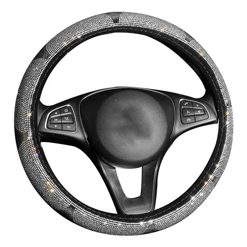 

2022 Bling Bling Rhinestones Crystal Car Steering Wheel Cover Carbon Fiber Auto Accessories Case Car Styling Accessories