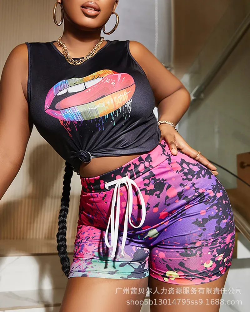 

Womens Suits Sleeveless Printed Top Pants Two Piece Sets for Women