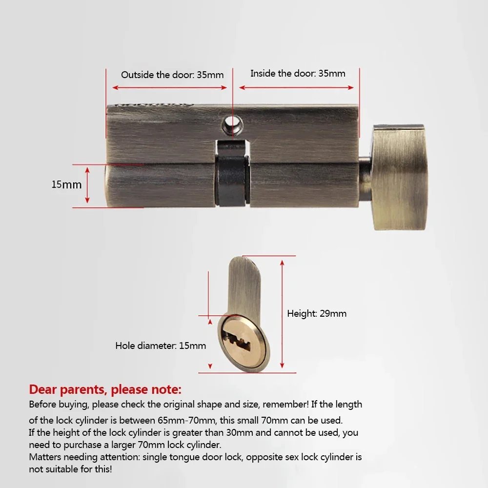 Description Picture 5 of item1 Sets Door Cylinder Lock Biased 70mm 3 Keys Anti-Theft Entrance Brass AB Door Lock Home Security Interior Bedroom Lock Cylinder