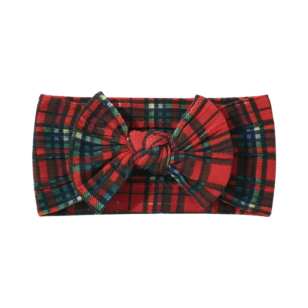 1pcs 5colors Amazon's new red plaid baby soft elastic headband fabric baby bow headband Hair Accessories 5