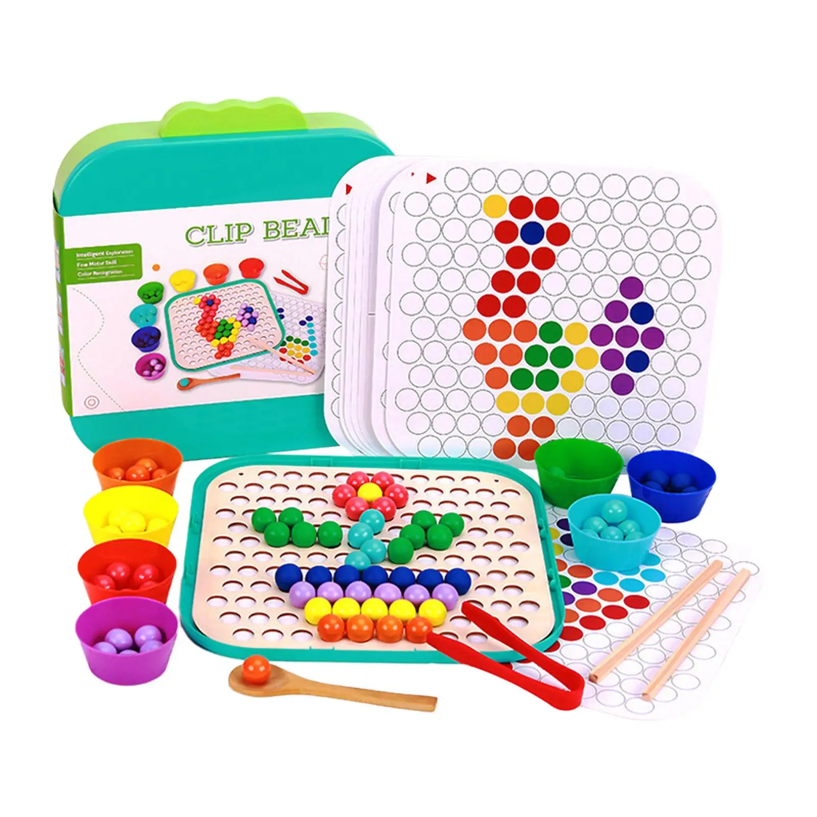 Rainbow Clip Bead Puzzle Educational Wooden Peg Board Beads Game for Coordination Preschool Primary Kindergarten Activity