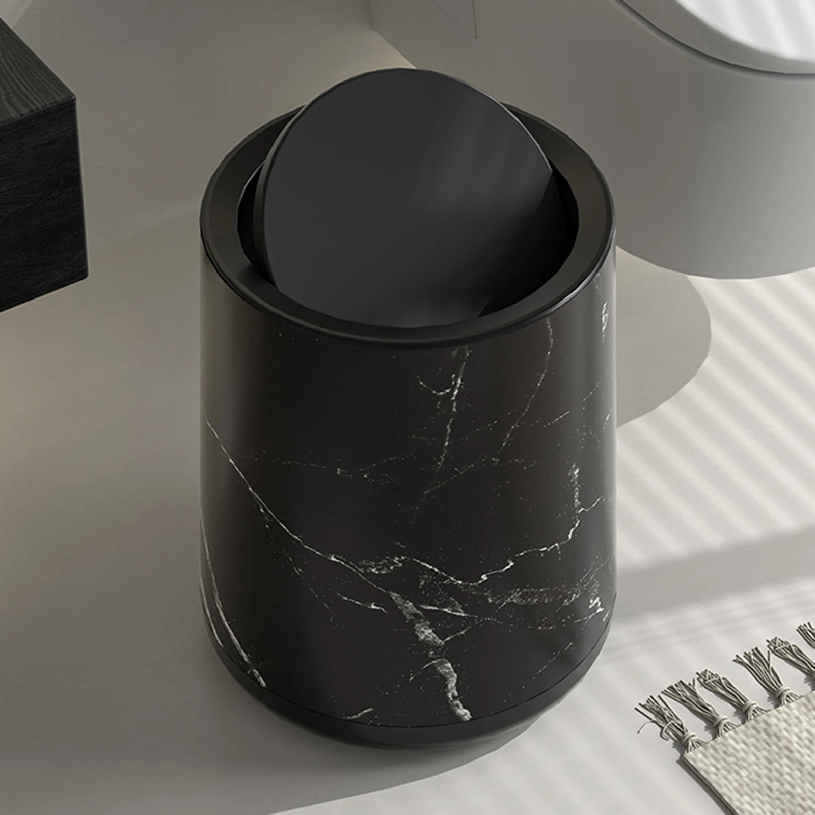 Cestino Per Rifiuti In Resina Effetto Marmo – Mirri Collection – Bianco/marmo Per Bagno, Camera Da Letto E Ufficio