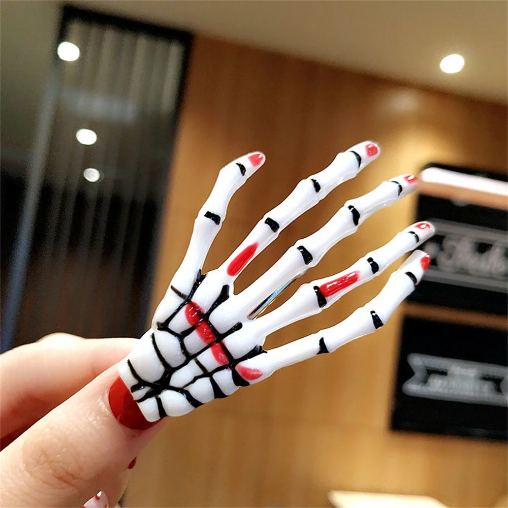 Halloween Haarspangen Mit Strass-Skelett-Hand, 2 Stück, Silberfarben – Gruseliger Haarschmuck Für Damen Und Mädchen