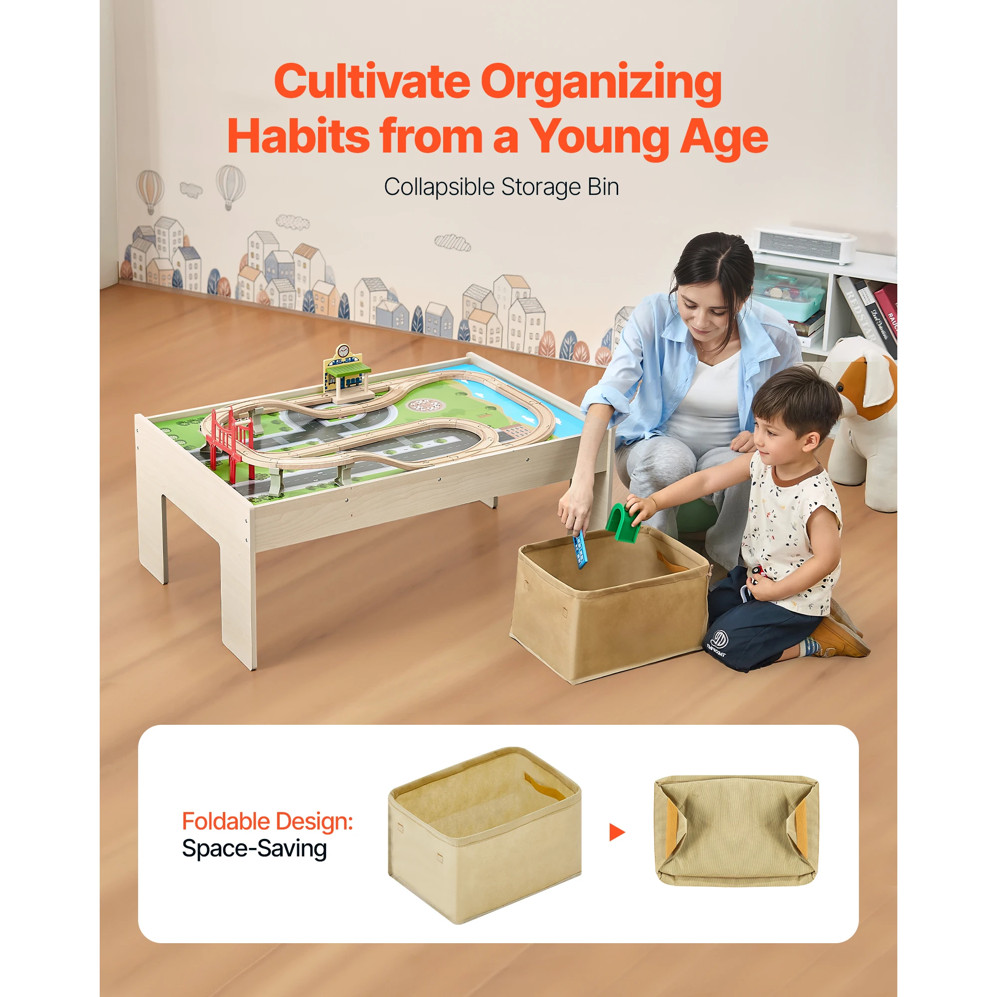 Wooden Multicolor Train Table Set for Kids