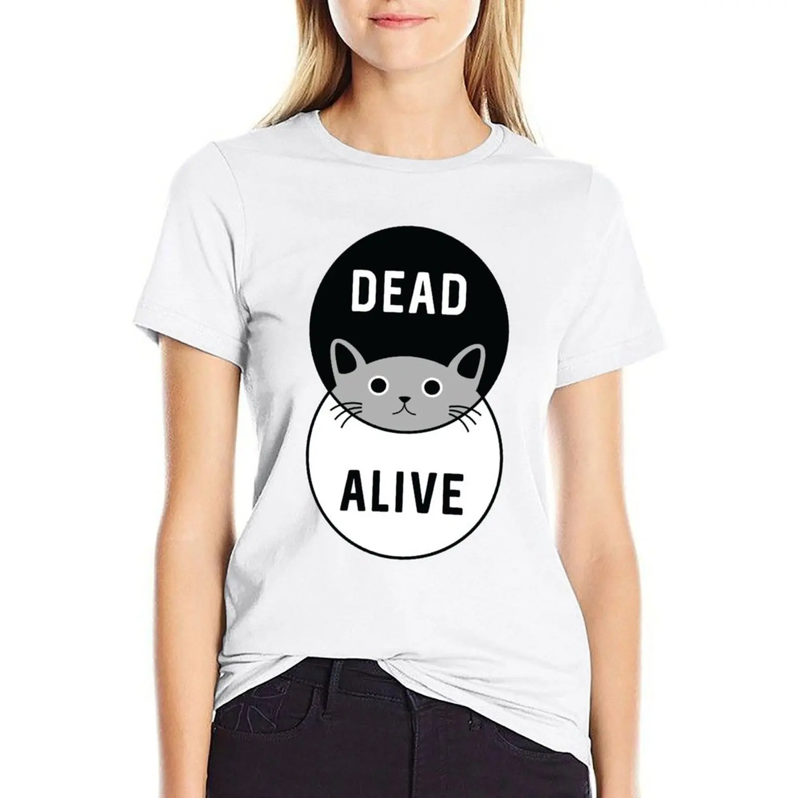 Gatto Di Schrodinger: Morto O Vivo! T-Shirt Donna Abbigliamento T-Shirt Per Donna Pack Camicie Ariat Per Donna Camicette Estive Donna 2024