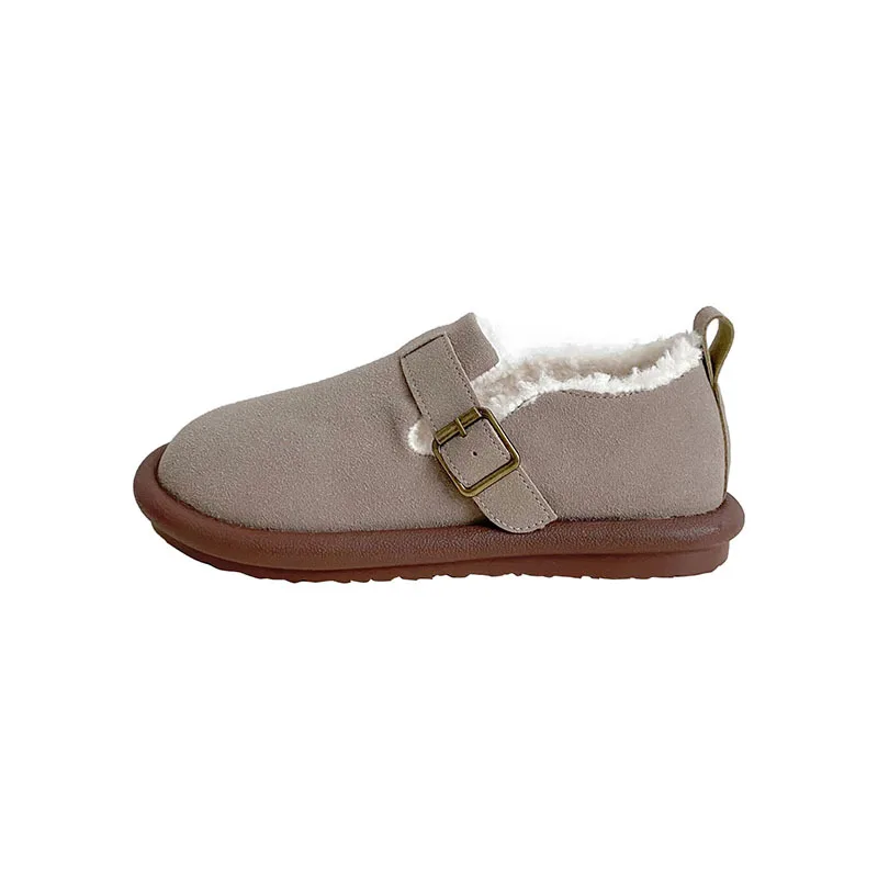 Women Shoes Thick Soled Cotton Board Shoes Autumn/Winter Plush Casual Sports Buckle Strap Round Toe Warm Women Shoes 24-118