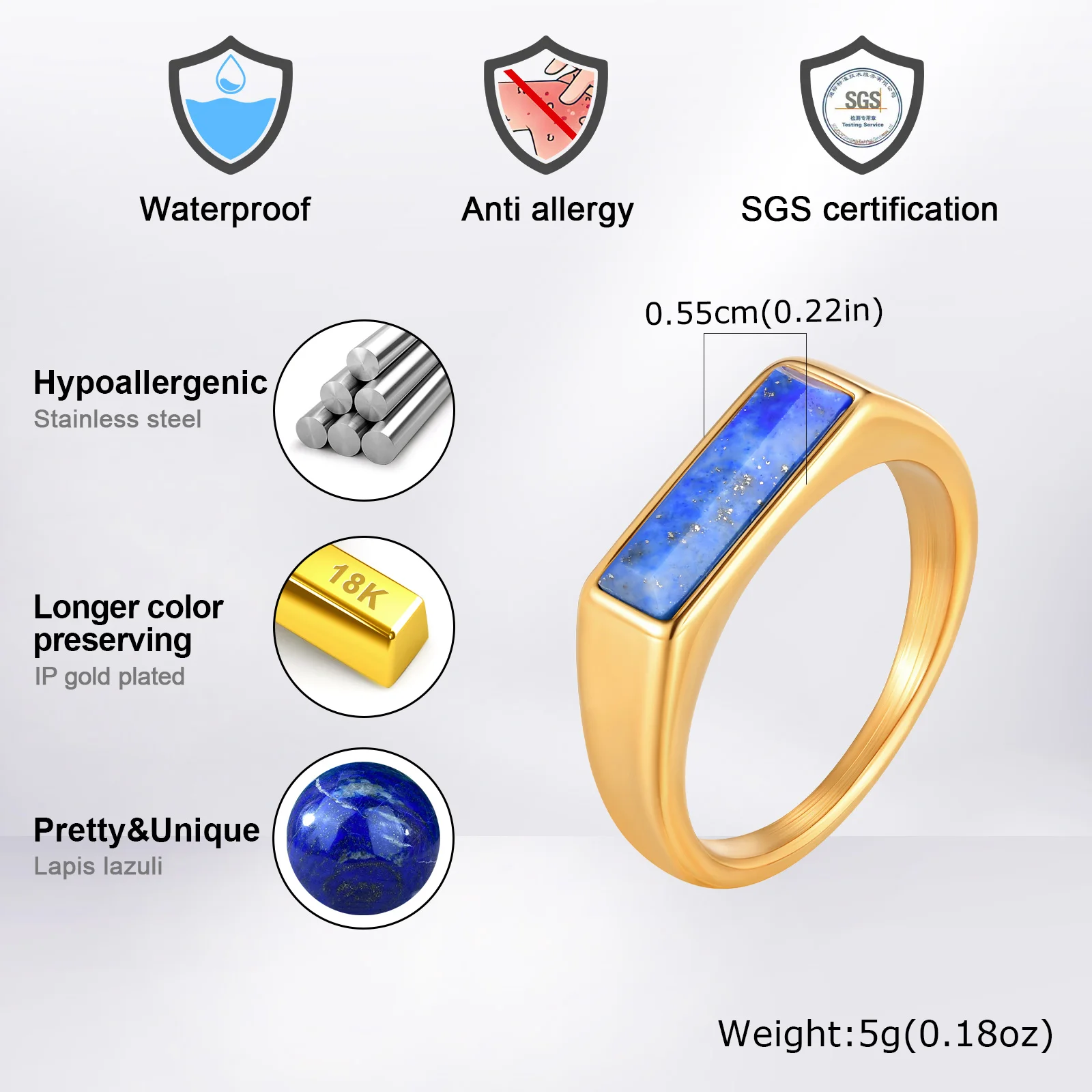 Gold Plated Stainless Steel Unisex Signet Ring