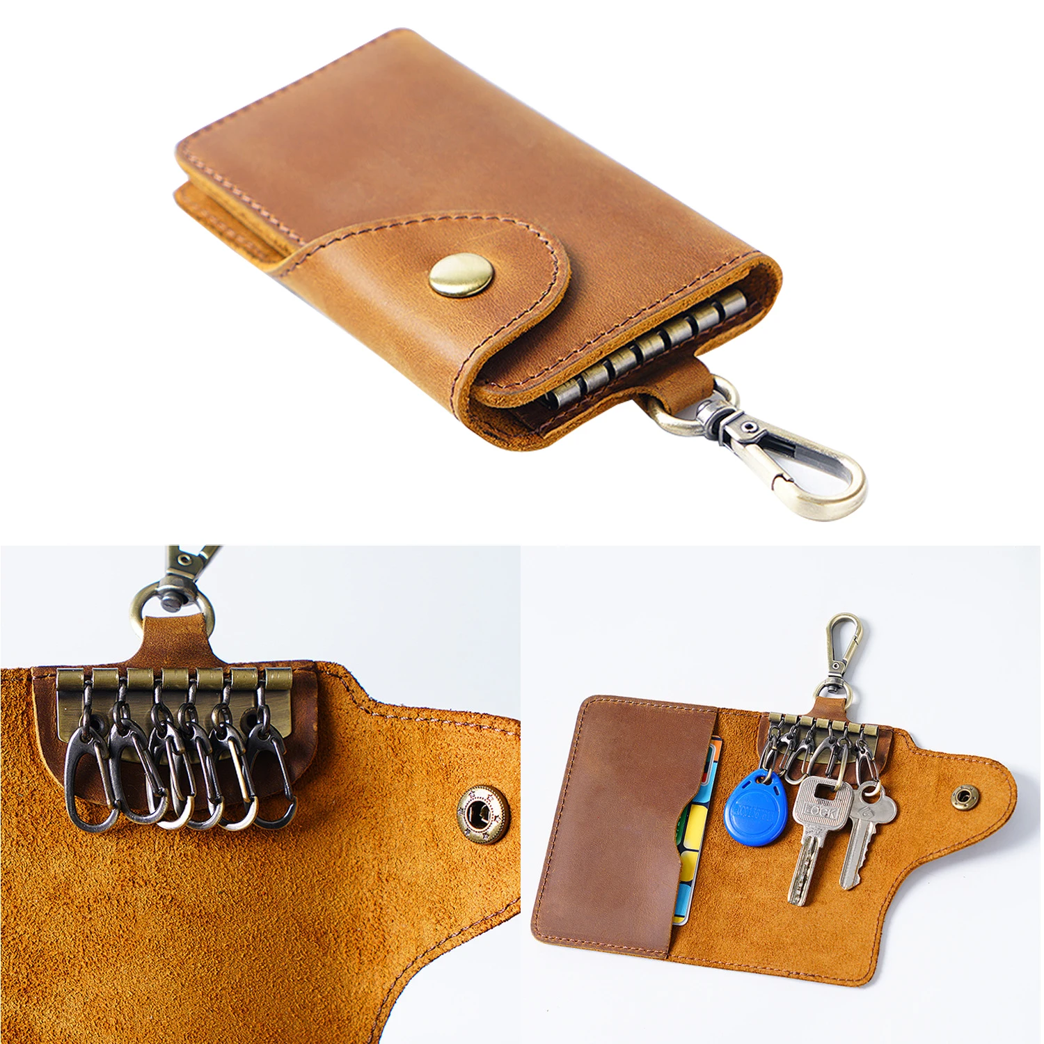 Elegant Leather Waist Key Pouch & Card Holder Wallet with Snap Closure